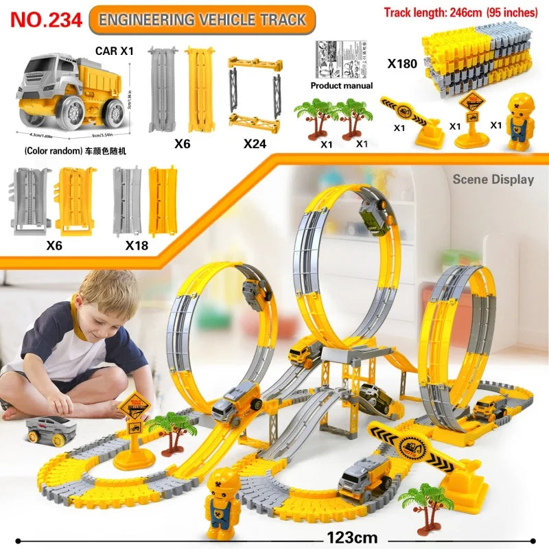 Dinosaur Car Track Set Magic Climbing Flexible Rail Engineering Car Educational Track Car Train Blocks Toys Birthday Gift