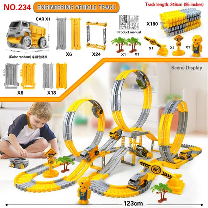 Dinosaur Car Track Set Magic Climbing Flexible Rail Engineering Car Educational Track Car Train Blocks Toys Birthday Gift