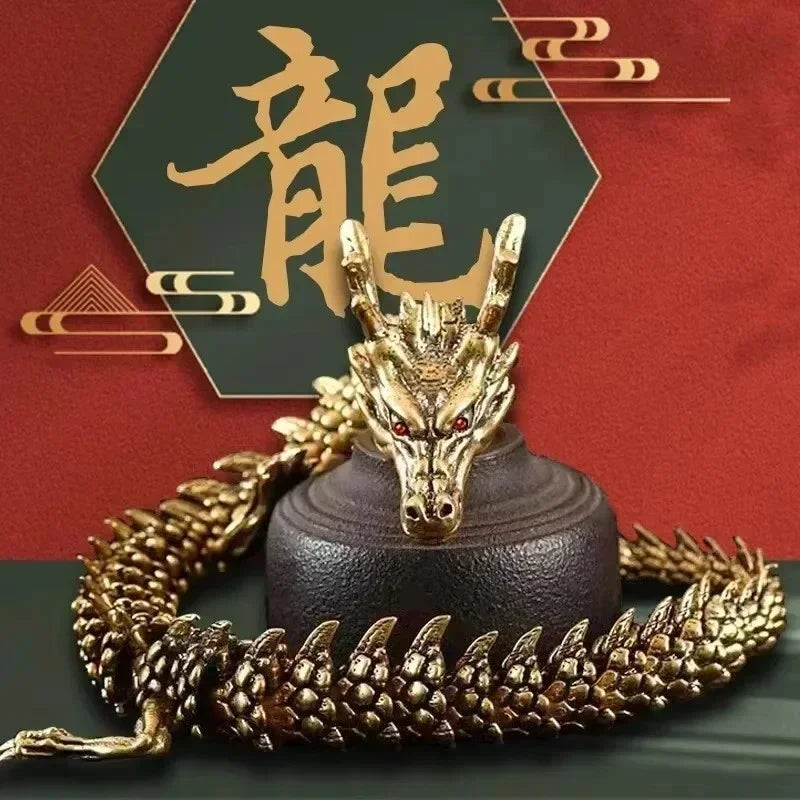 3D Dragon Statue Ornament Moveable Body Joints Antique Brass 15/20/23cm Lucky Office Desktop Home Decor Gift