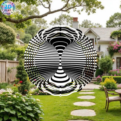 Metal Wind Spinner 10" – Black White Kinetic Spiral Decor, Minimalist Art for Home Office Halloween Christmas