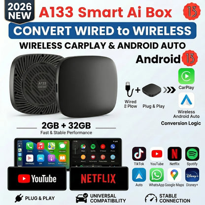 2026 Kowankit Android13 CarPlay Ai Box Wireless Android Auto 3 in 1 USB Adapter Plug & Play For Youtube Netflix Universal TV Box