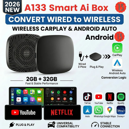 2026 Kowankit Android13 CarPlay Ai Box Wireless Android Auto 3 in 1 USB Adapter Plug & Play For Youtube Netflix Universal TV Box