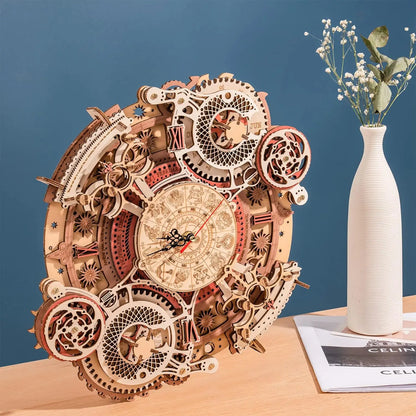 ROKR 3D Wooden Puzzles Wooden Steampunk Clock Kit  DIY Mechanical Wall Quartz Aesthetic Room for Adults