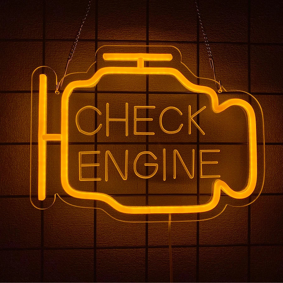 Check Engine Neon Sign, Led Garage Sign Dad Wall Art Gift, Man Cave, Auto Repair Shop, Bedroom, Workshop, Party, Bar Decor.