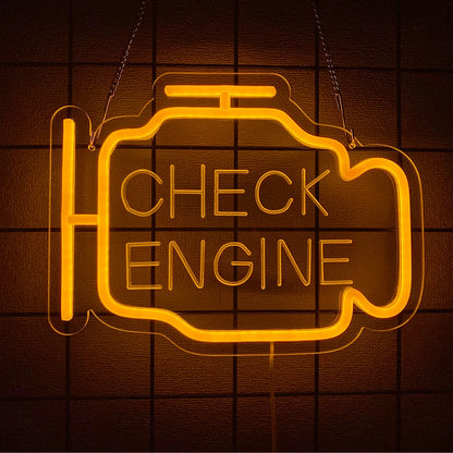 Check Engine Neon Sign, Led Garage Sign Dad Wall Art Gift, Man Cave, Auto Repair Shop, Bedroom, Workshop, Party, Bar Decor.