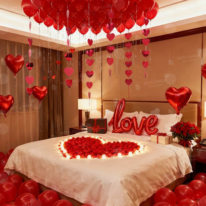 LOVE Balloon Set Love Pendant Decoration Red Heart Balloon for Valentine's Day Proposal Wedding Birthday Decoration