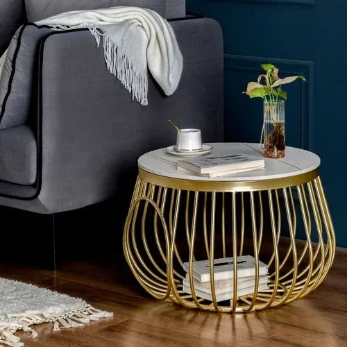 D60cm Creative Nordic Iron Tea Table Round Coffee Table for Living Room Furniture Bed Side Table Rock Plate Tables Cat House Bed