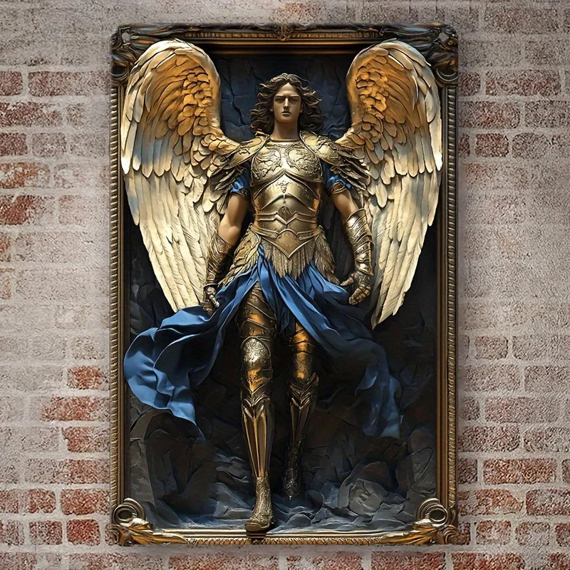 Boho Style Aluminum Archangel Michael Wall Hanging Sign, Religious Theme, Square Decor for Home, 8x8Inch/11.8x11.8Inch, 1pc
