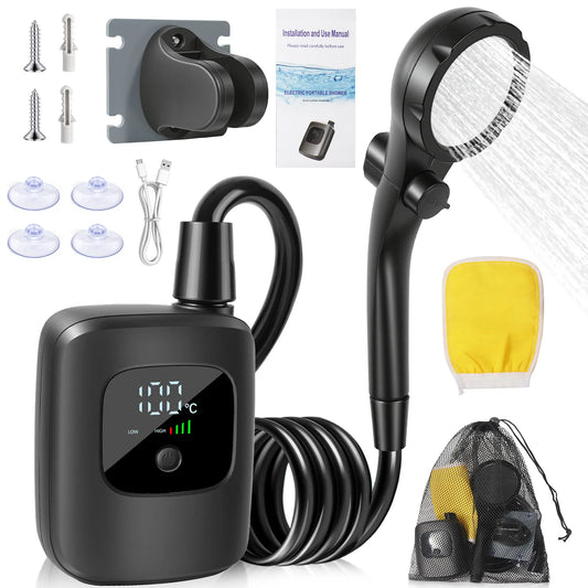 Portable Rechargeable Electric Camping Shower Pump, Outdoor Shower with Temperature Display for Camping Hiking RV Pet Bathing