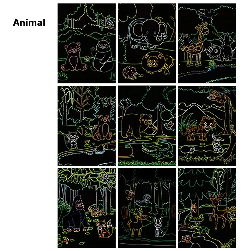 Cartoon Scratch Painting Children Drawing Toys Art Creativity DIY Graffiti Supplies Dazzling Color Scratched Paintbook TMZ