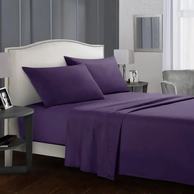 Solid Color Soft Brushed Bed Set Fitted Sheet Flat Sheet Pillowcase Bedding Set Bed Sheet Twin Full Queen CA King 3/4 Pieces