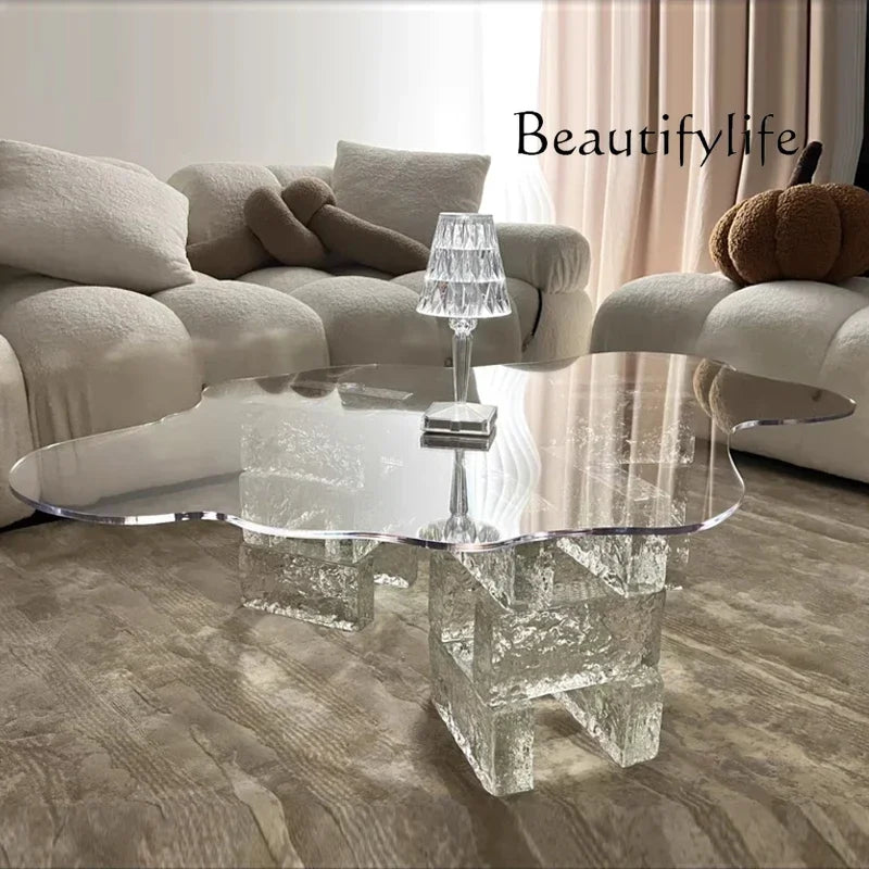 JB Modern Luxury Coffee Table Cloud Shape Design Glass Living Room Coffee Table Unique Glam Table Basse Pour Salon Home Furnitur