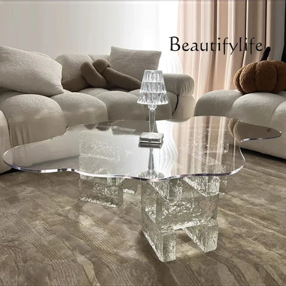 JB Modern Luxury Coffee Table Cloud Shape Design Glass Living Room Coffee Table Unique Glam Table Basse Pour Salon Home Furnitur