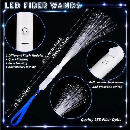 8-200PCS White Fiber Optic Wands Wedding Light Up Fiber Party Wands Flashing Glow Sticks for Dark Wedding Party Favors Birthday