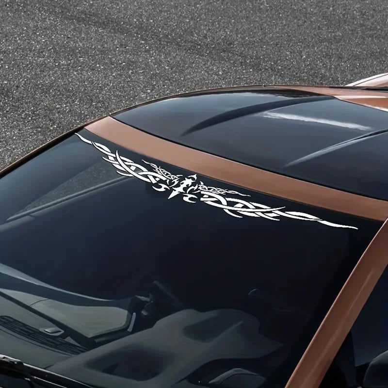 1PC Laser Reflective Wing Stripe Decal - 98.5x11.8cm Vinyl Sticker for Car Exterior (Cool Totem Design, Waterproof)