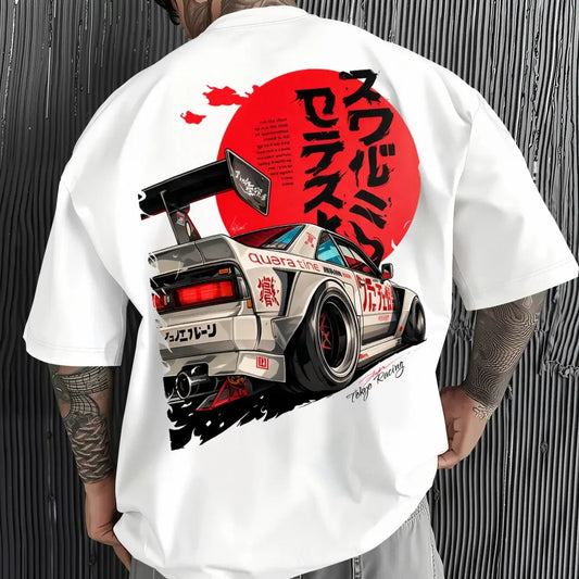Men's Oversized T Shirt Japanese Tokyo Racing JDM Car Back Print Harajuku Streetwear Casual Crew Neck Short Sleeve Unisex Tee