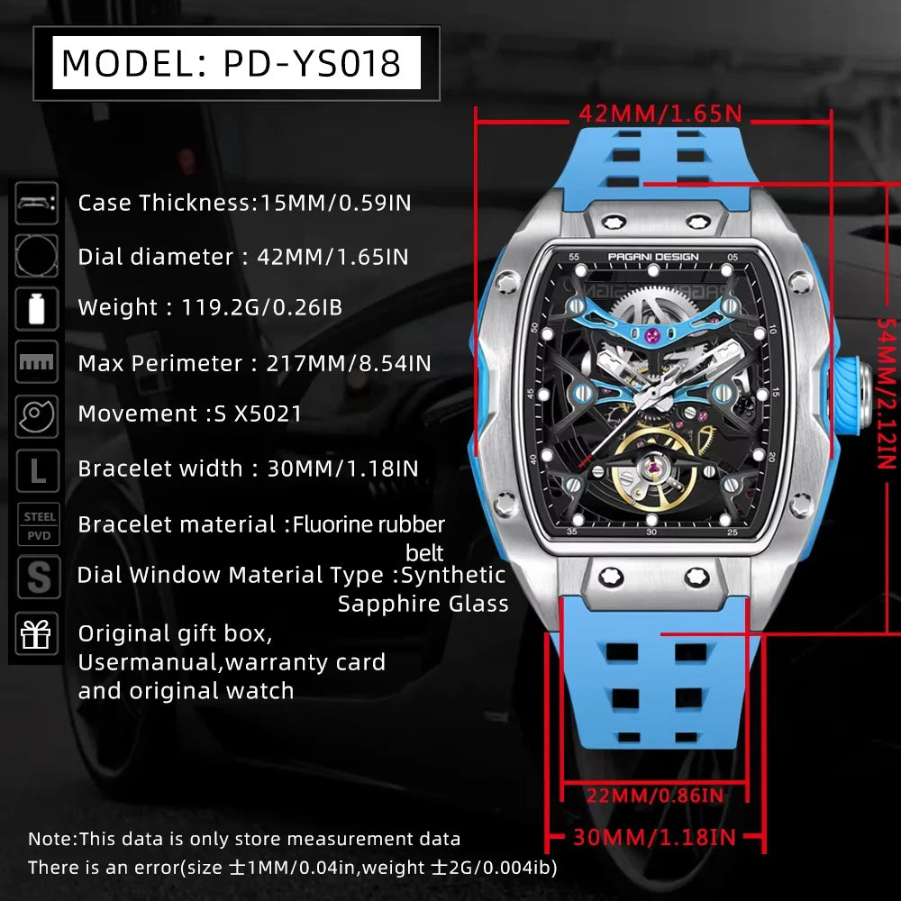 PAGANI DESIGN 42MM Hollow Skeleton Men Mechanical Watches Luxury Sapphire Glass Automatic Watch 50M Waterproof Watch For Men