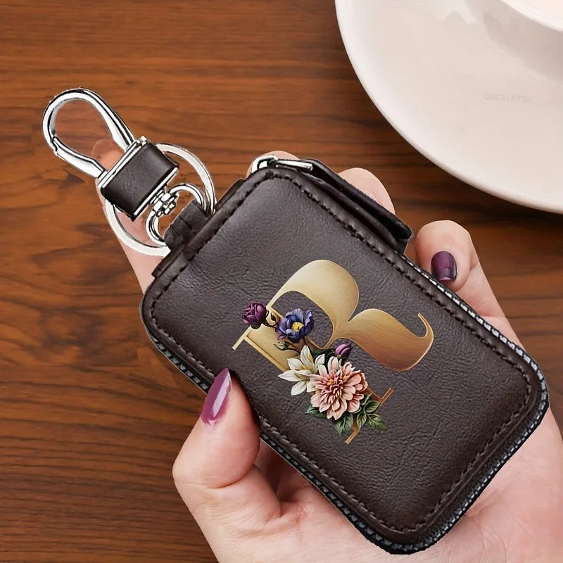 YSB-28 Vintage Alphabet CoffeeKey Pouch A-Z 26 Initial Keychain, Unisex KeyPouch, WalletHolder，Car Key Case, Men'sKey Pouch Gift