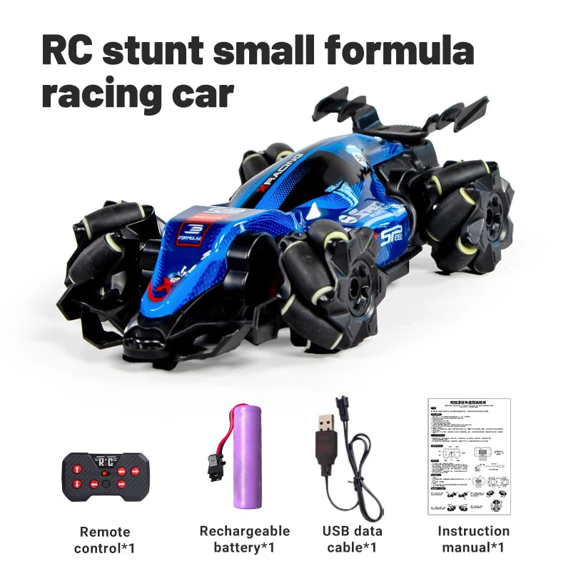 2.4G Mini RC Car Formula Racing Car 4WD Stunt Remote Control Drift Car Toy with Light Universal Wheel Car Toy for Kids Q239 Blue