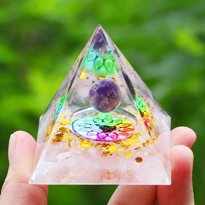 Energy Pyramid Orgonite Reiki Natural Amethyst Ball Healing Crystals Chakra Tool Ornaments Resin Stones Craft Kids Gift