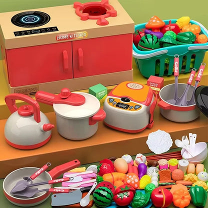 Kids Kitchen Toys Set 84/70/56/33 PCS Play Kitchen Accessories Kit with Play Pots Pretend Food Cooking Toy Toddler Girl Boy Gift