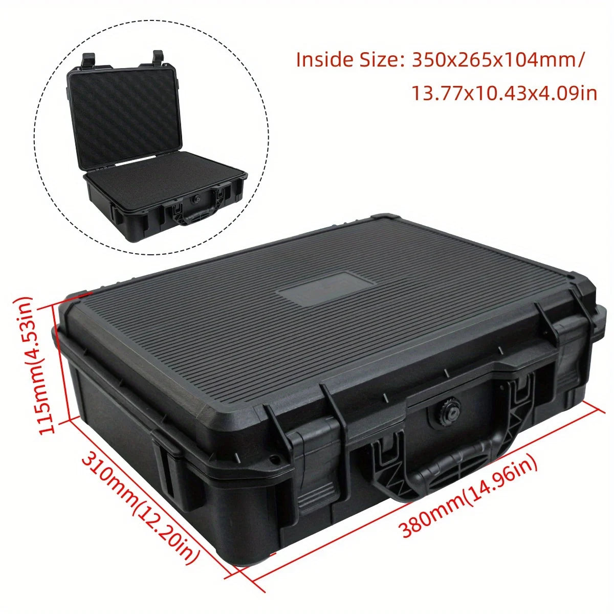 Waterproof and Durable Black Camera/tool Suitcase, Customizable Foam Interior, Portable, Safe Storage Case, Shock Resistant Case