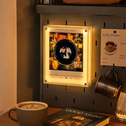 Creative Vinyl Disc Player Fridge Magnet Decor,with 9Pcs NFC Rotating Disc Cards ,NFC Sensing Retro Player With Night Light