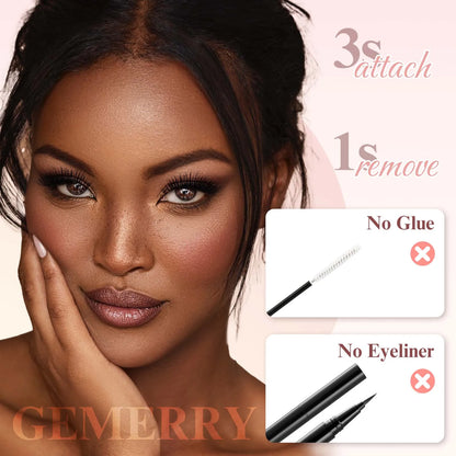 GEMERRY Magnetic Eyelashes with Applicator Natural Look Reusable Soft Strip False Lashes No Glue Makeup Kit Easy to Wear  Remove
