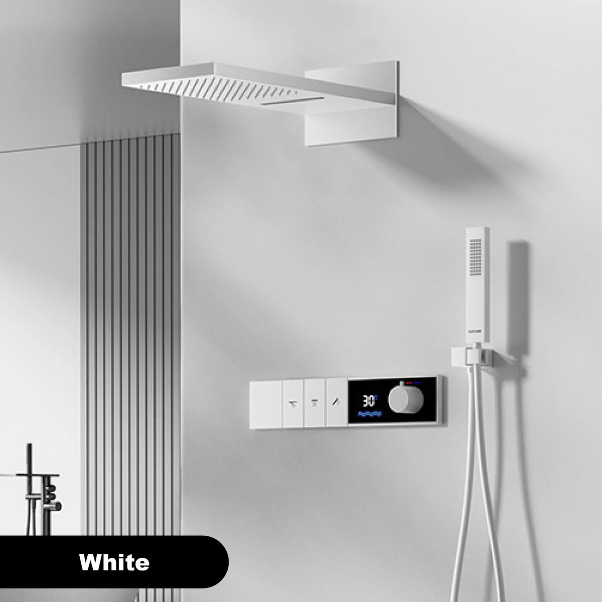 Gunmetal Luxury Brass Built-in Thermostatic Shower System With LED Display Rain&Handheld Wall- Mounted For Bathroom Hot/Cold Tap