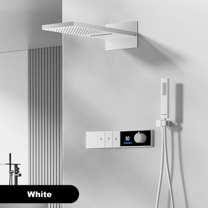 Gunmetal Luxury Brass Built-in Thermostatic Shower System With LED Display Rain&Handheld Wall- Mounted For Bathroom Hot/Cold Tap