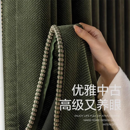 Custom Size White Tulle Retro Green French Herringbone Shaded Chenel Curtains for Living Dining Room Bedroom White Tulle Elegant
