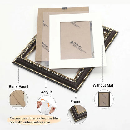 2 Pack Vintage Dark Brown & Gold Ornate Picture Frames With Mat Baroque Antique Photo Frame For Wall Gallery Tabletop Display