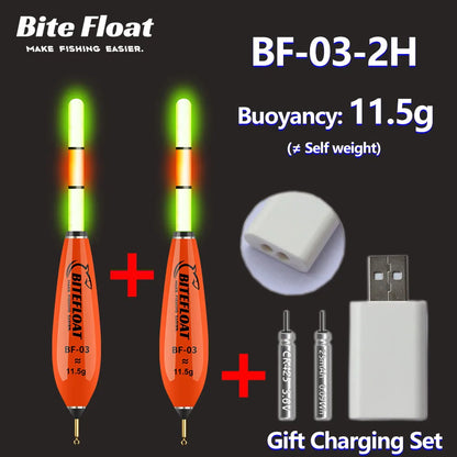 Bite Float Electronic Float 5pcs Set 2 Smart Electronic Floats + 2 Rechargeable Batteries + 1 Charger Night Fishing