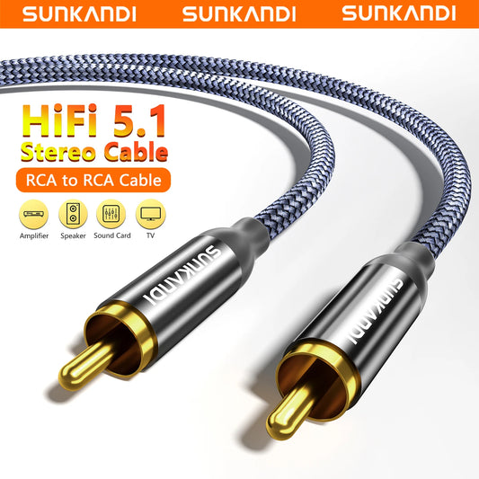 SUNKANDI RCA to RCA Audio Cable, RCA Male to RCA Male Stereo Audio Cord for Home Theater, HDTV, Amplifier Speakers