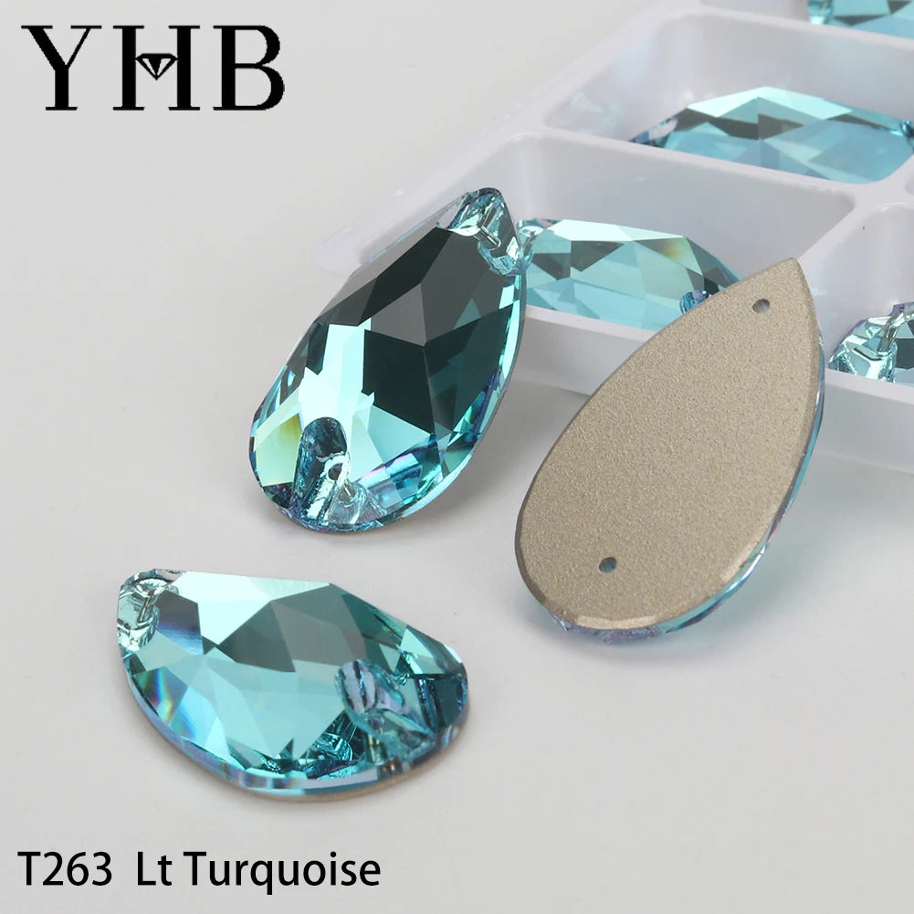 YHB Drop Moonlight Glass Lt Siam Crystal AB Sewing Stones Flatback Sew on Rhinestones For Garment Clothes Bags