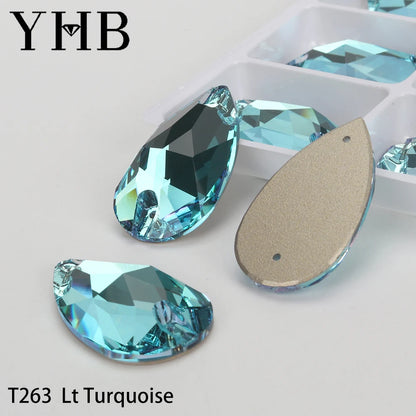 YHB Drop Moonlight Glass Lt Siam Crystal AB Sewing Stones Flatback Sew on Rhinestones For Garment Clothes Bags