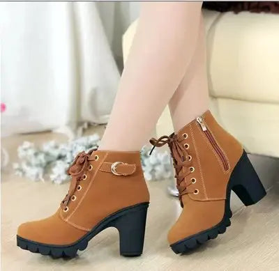 2025 New Spring Winter Fashionable Versatile Women Boots Lace-up Fashionable Versatile Ladies Shoes Comfortable High Heels Boots