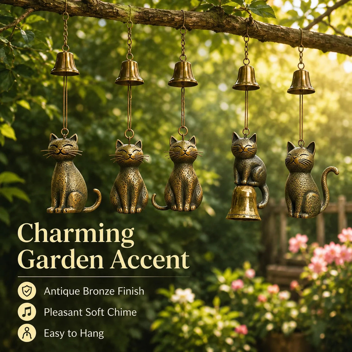 Cat Wind Chime Antique Copper Brass Cat Wind Chime Door and Window Decoration Outdoor Courtyard Decoration