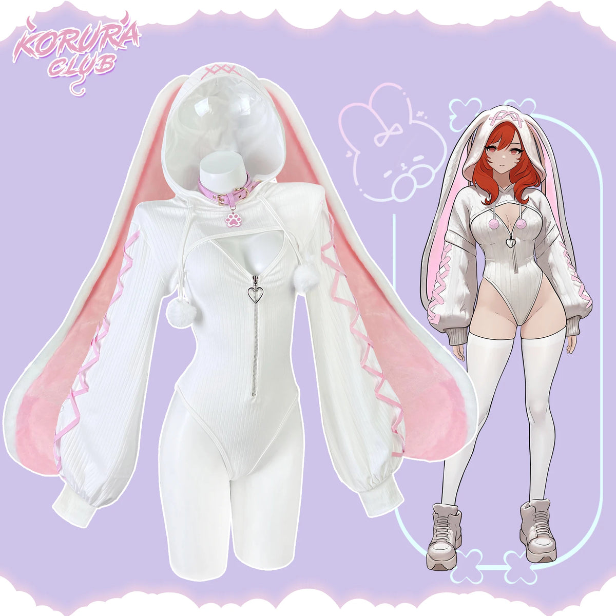 KORURACLUB Cosplay Sexy maid outfit Bunny Outfit cosplay women Animal Costumes Bunny Bodysuit Fluffy rabbit ears tail