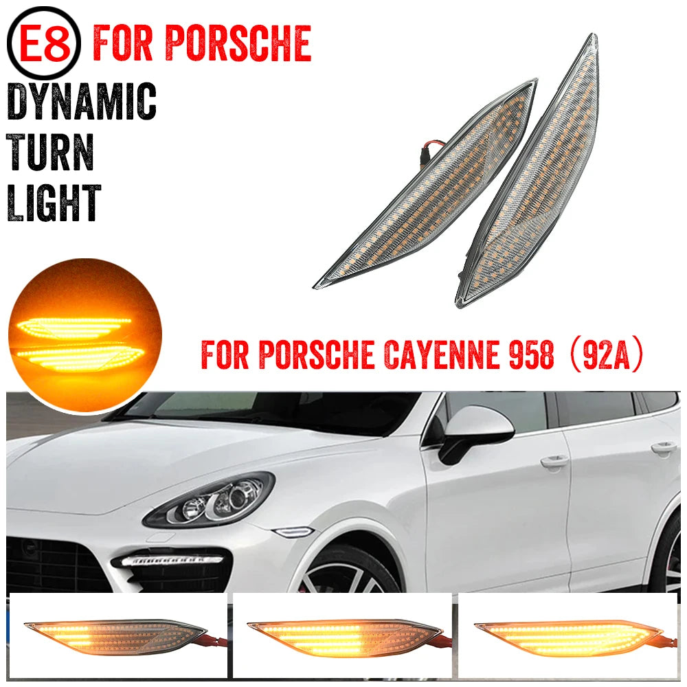 Fit For Porsche Cayenne 958 92A 2010- 2014 2pcs LED Dynamic Amber Turn Signal Light Side Fender Marker Lamp PO2555102