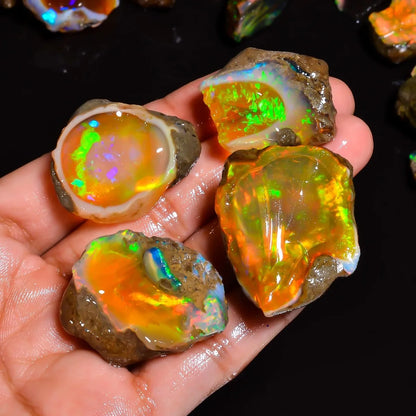 25-70CT Genuine Ethiopian Opal Rough Natural Fire Opal Loose Stone Play Of Color Gemstone For Jewelry Making Mineral Specimen