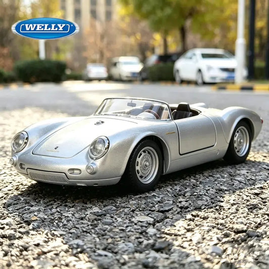 WELLY 1:24 Porsche 550 Spyder Alloy Roadster Sports Car Model Diecast Metal Classic Retro Vehicle Car Model Simulation Kids Gift