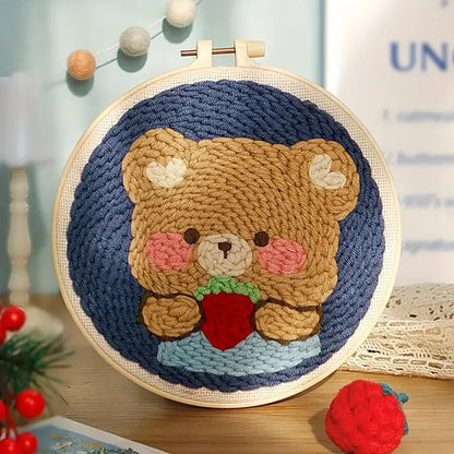DIY Punch Needle Kits for Beginners Cute Animal with Hoop Embroidery Punch Needle Starter Craft Set Giraffe Festival Gift