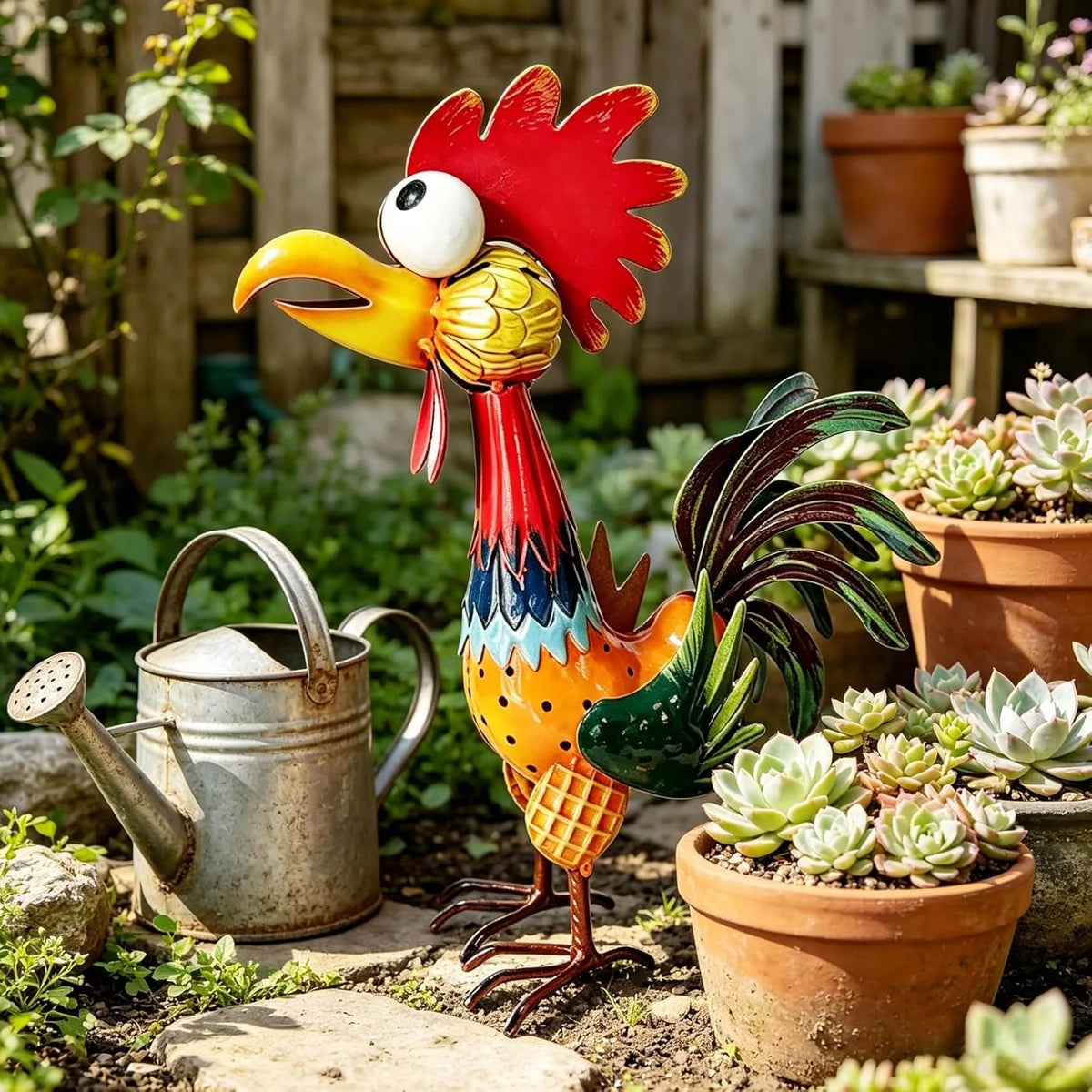 Garden Rooster Statues Sculpture Metal Outdoor Animal Statue Chicken Ornaments Yard Art for Backyard Patio Lawn Decorations for