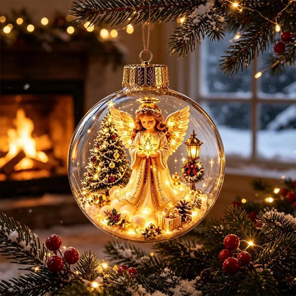 Acrylic Material Christmas Ball Ornament Transparent Design with Light Santa Claus Pendant 8CM Size Hanging Christmas Decoration
