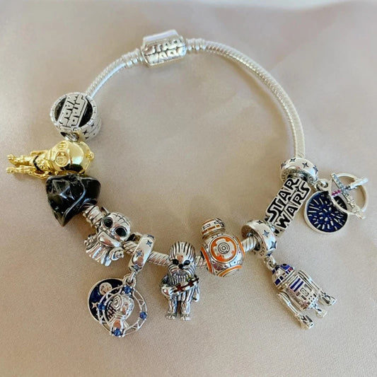 S925 Sterling Silver Star Wars Series Charms Beads Mandalorian Helmet Stormtrooper Droid Pendant Snake Bracelet DIY Jewelry Gift