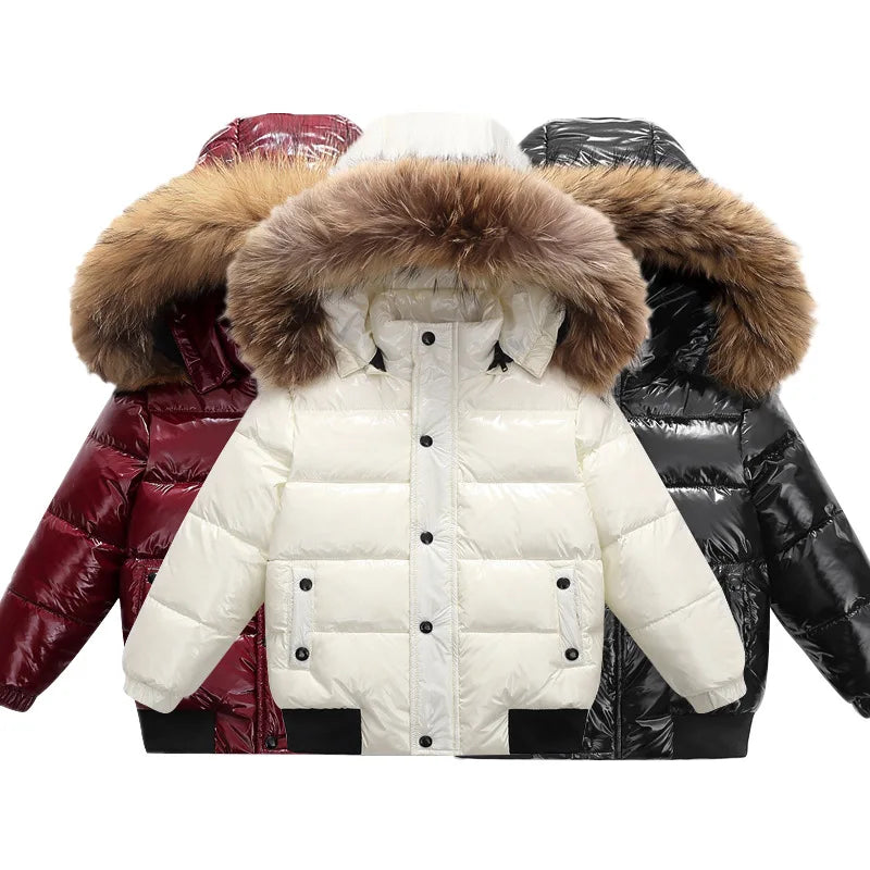 UNITIM Kids Baby Girls Down Jacket Hooded Glossy No-rinse Toddler Boys Down Coat Winter Thicken Warm Newborn Boys Parkas Outwear