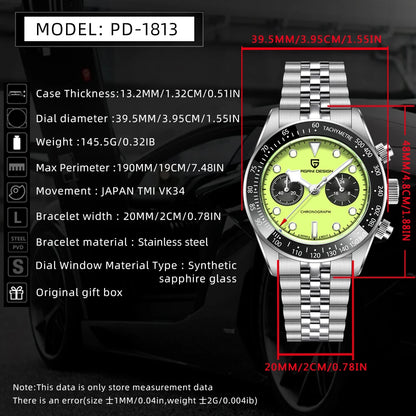 2026 New PAGANI DESIGN Panda Mens Watches Fluorescent Green Quartz Watch Men Speed Sports Chronograph Man AR Sapphire Waterproof
