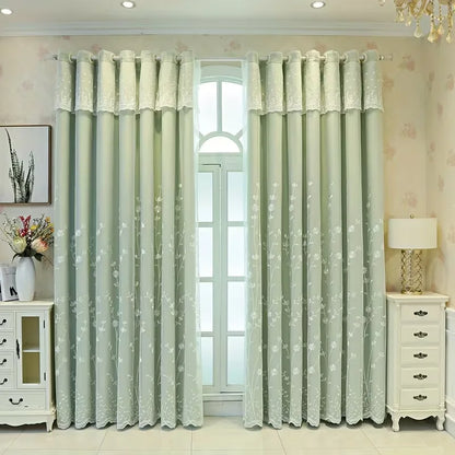 1pc European Luxury Double Layer Blackout Curtain,Top Eyelet for Easy Hanging,Floral Pattern for Living Room Bedroom Decor