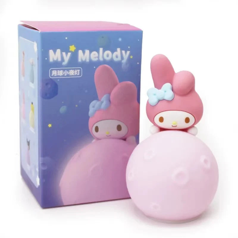Sanrio LED Moon Night Light Blind Box Kuromi Hello Kitty Cinnamoroll Action Figure Model Kawaii Room Decor Surprise Toy Gift